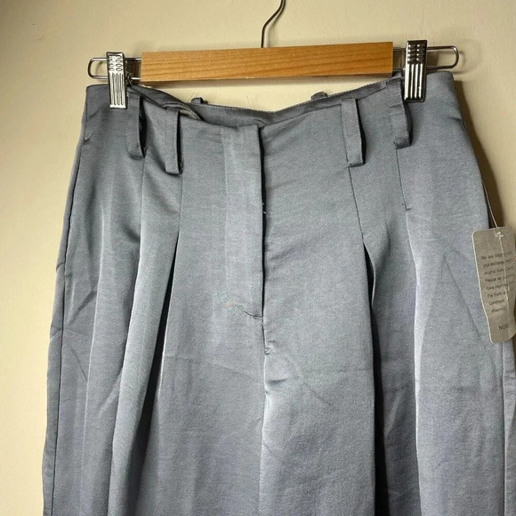 Shimmery NSR Pants Women's Size Small SILK SATIN Wide Leg HIGH-RISE PLEATED Blue - Picture 2 of 11